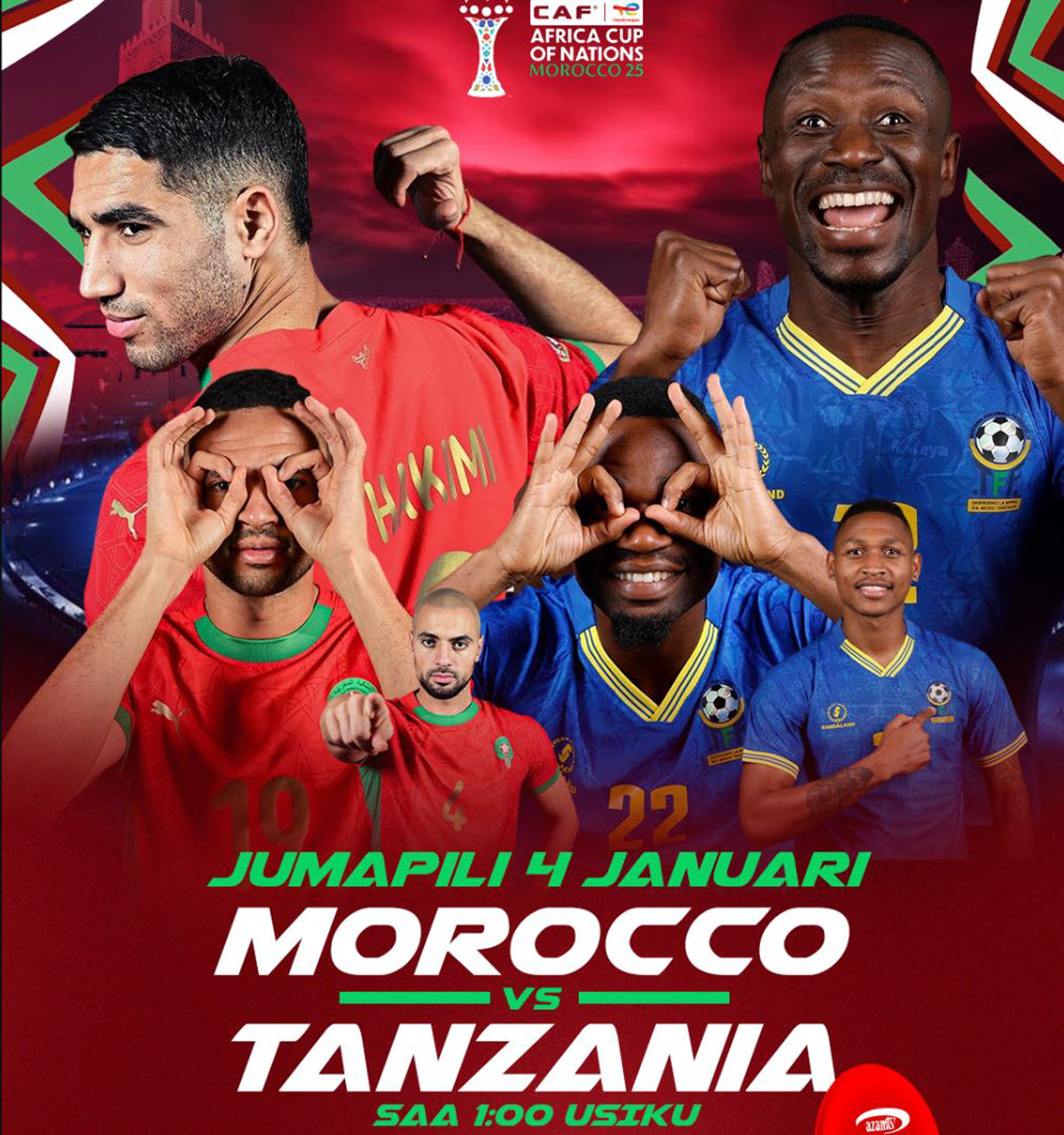 Kikosi cha Tanzania Taifa Stars vs Morocco Leo 04/01/2026