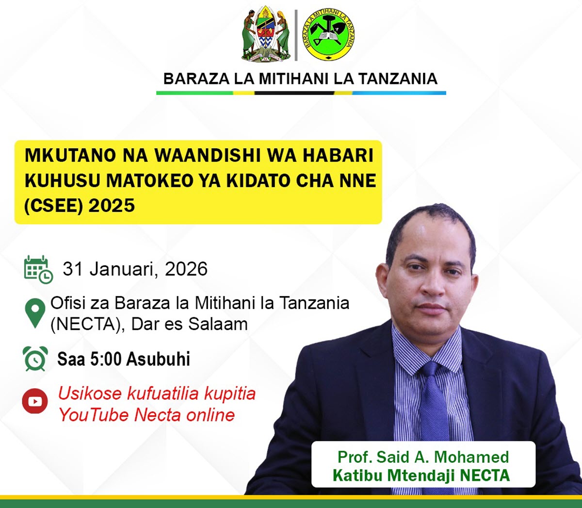 NECTA Kutangaza Matokeo ya Kidato cha Nne 2025 Januari 31