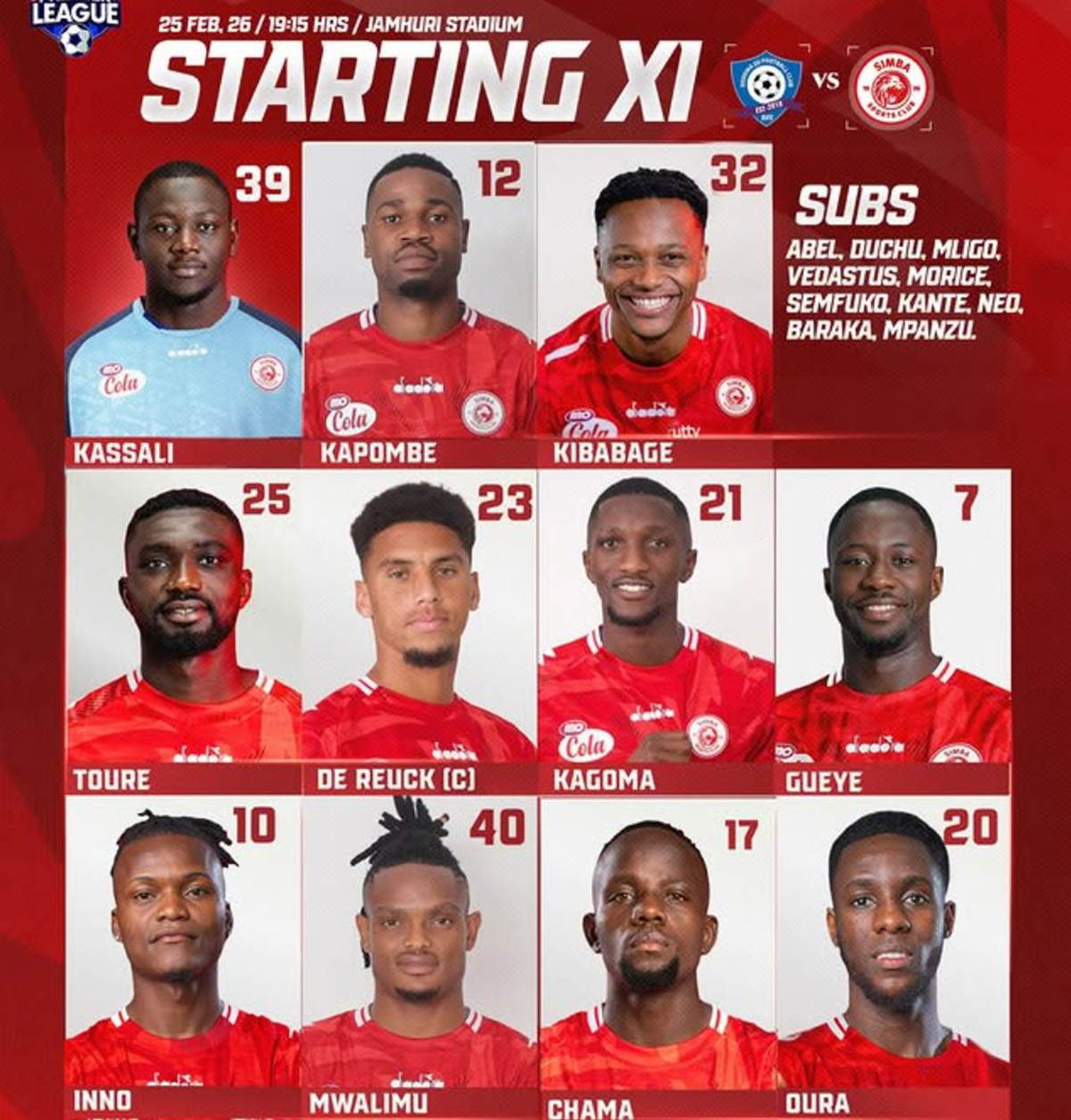 Kikosi cha Simba vs Dodoma Jiji Leo 25/02/2026