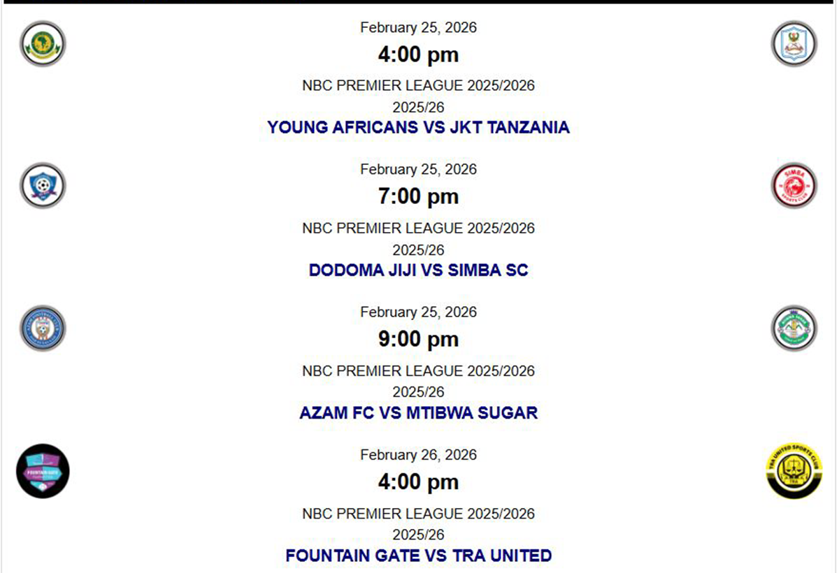 Ratiba ya Mechi za Leo 25/02/2026 Ligi Kuu ya NBC