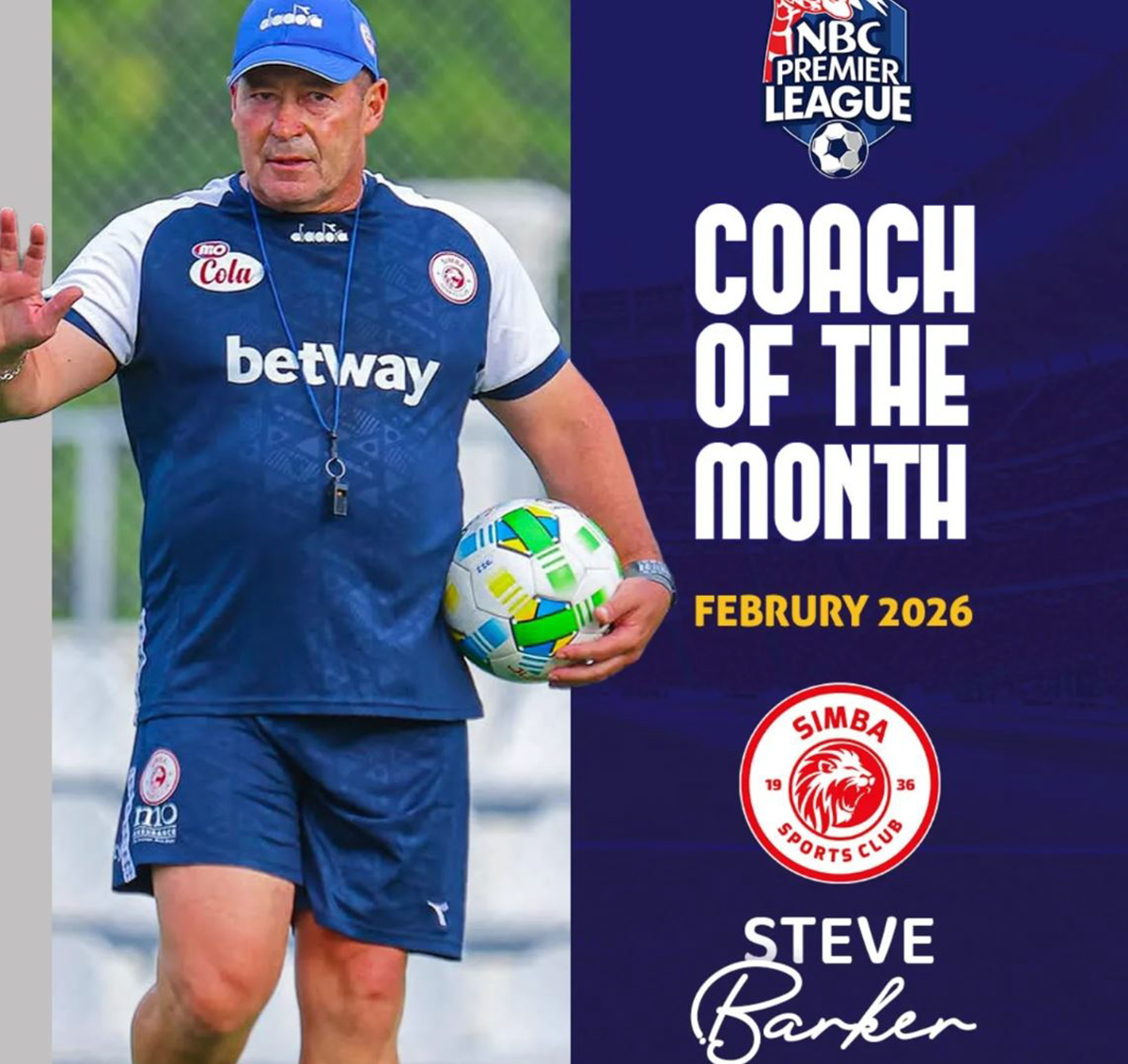 Kocha wa Simba Steve Barker Atwaa Tuzo ya Kocha Bora Februari 2026