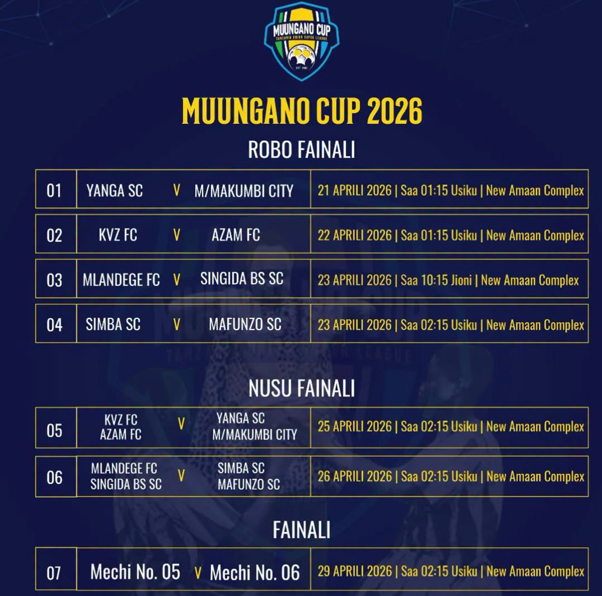 Ratiba ya Kombe la Muungano 2026