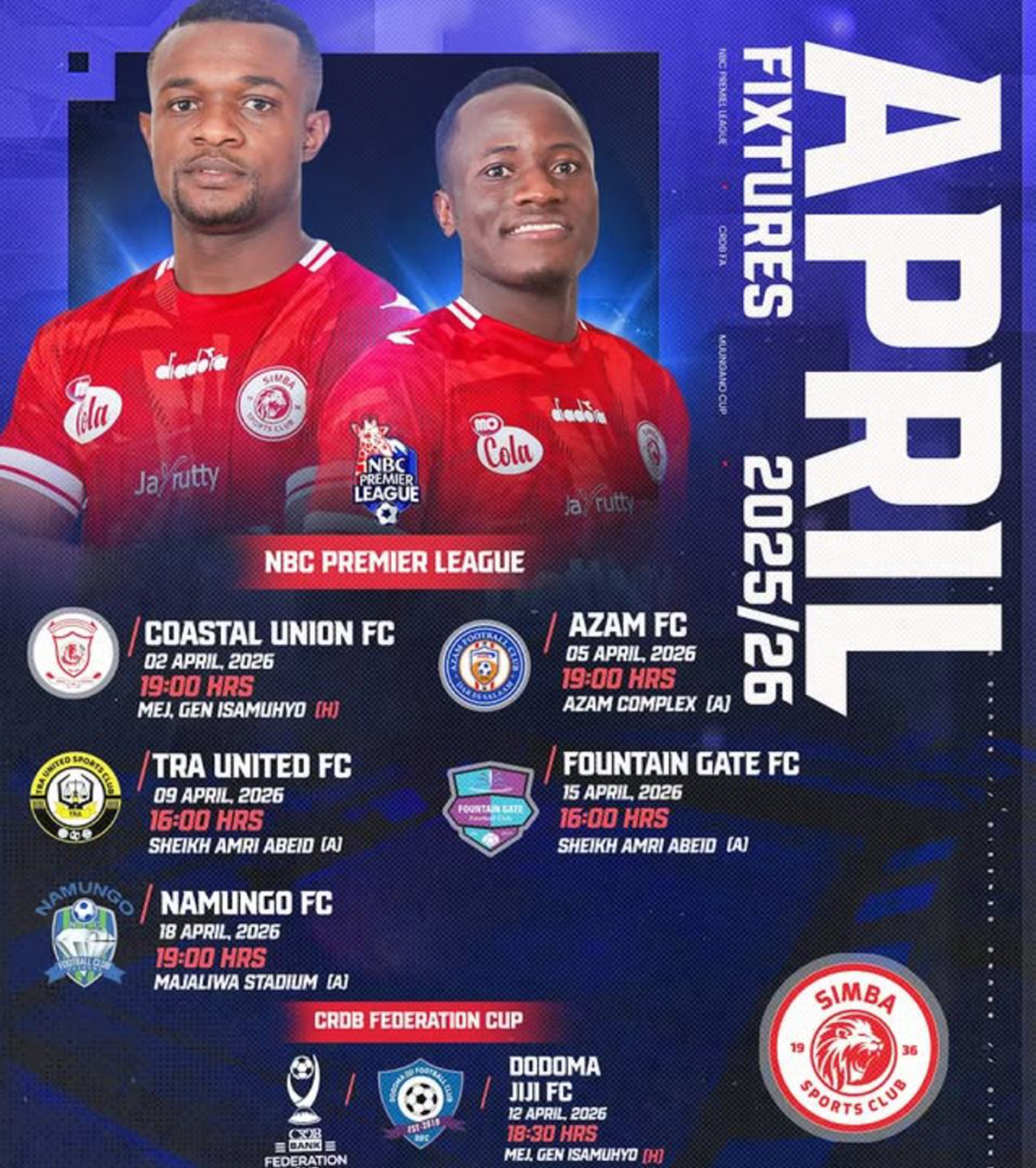 Ratiba ya Mechi za Simba Sc Mwezi April 2026