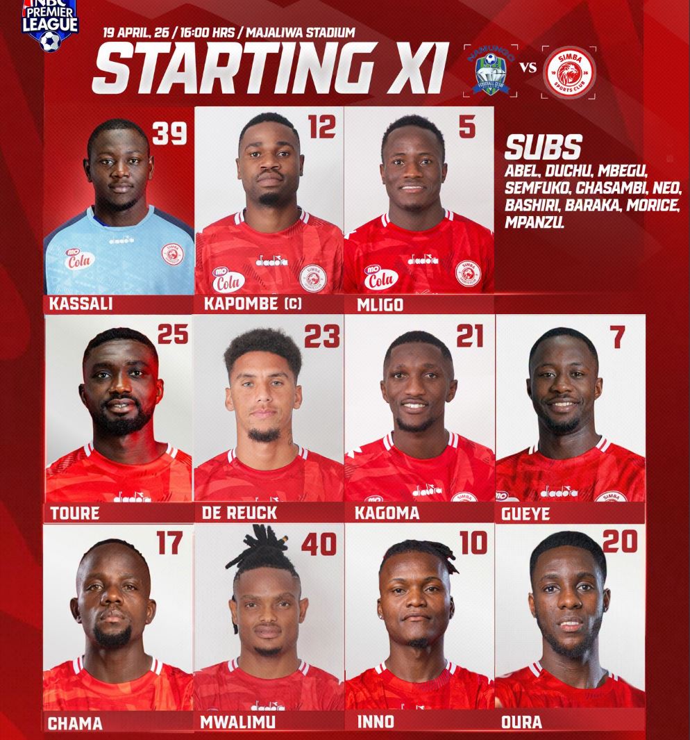 Kikosi cha Simba vs Namungo leo 19/04/2026
