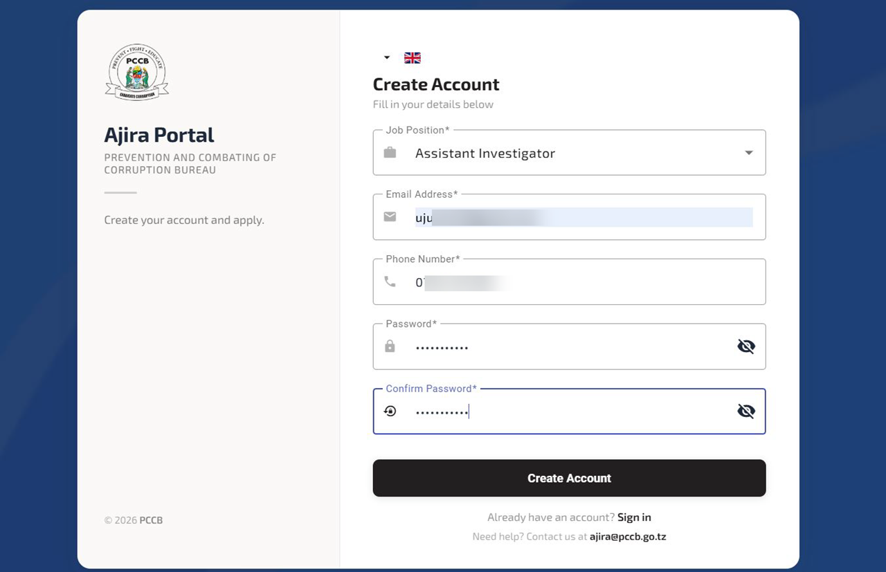 Mfumo wa Kutuma Maombi ya Kazi TAKUKURU (PCCB)